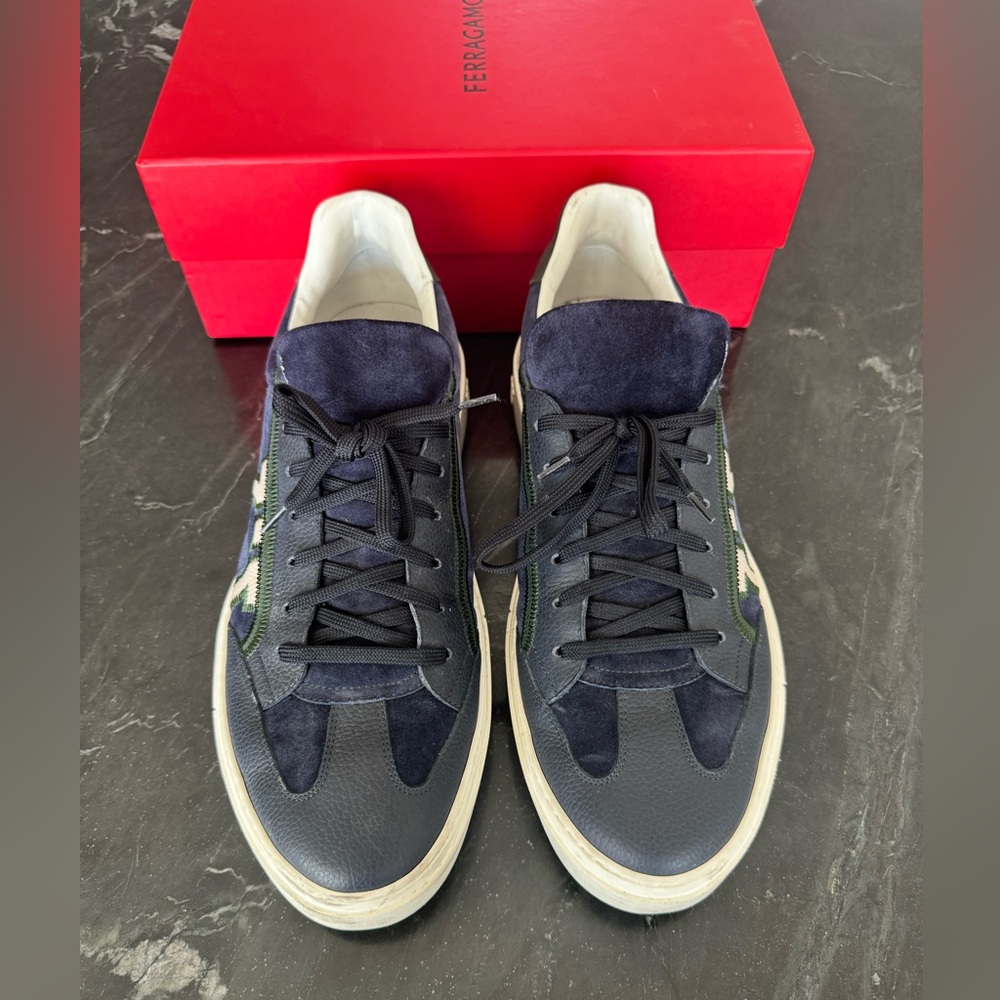 Salvatore Ferragamo Men's Black and Blue Sneakers
